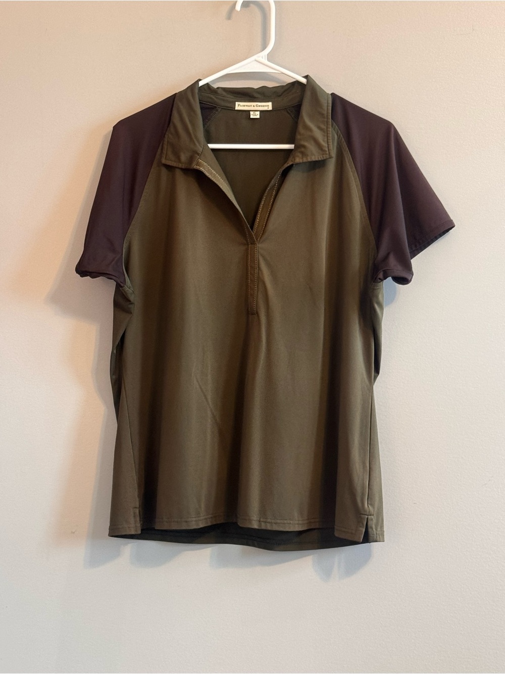 Fairway & Greene Women's XL Olive Colorblock‎ Golf Polo Performance shirt